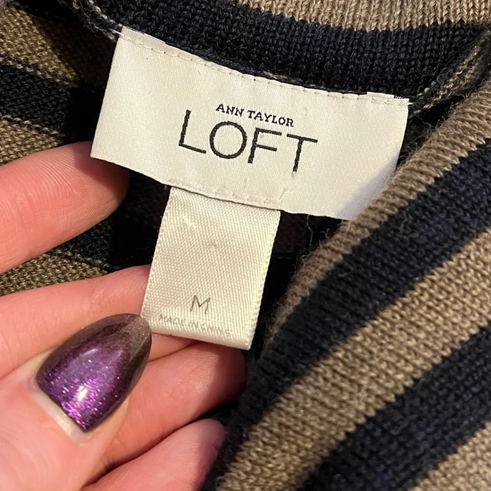 Ann Taylor LOFT Merino Wool Blend Striped Cowl Neck‎ Long Sleeve Sweater Dress M